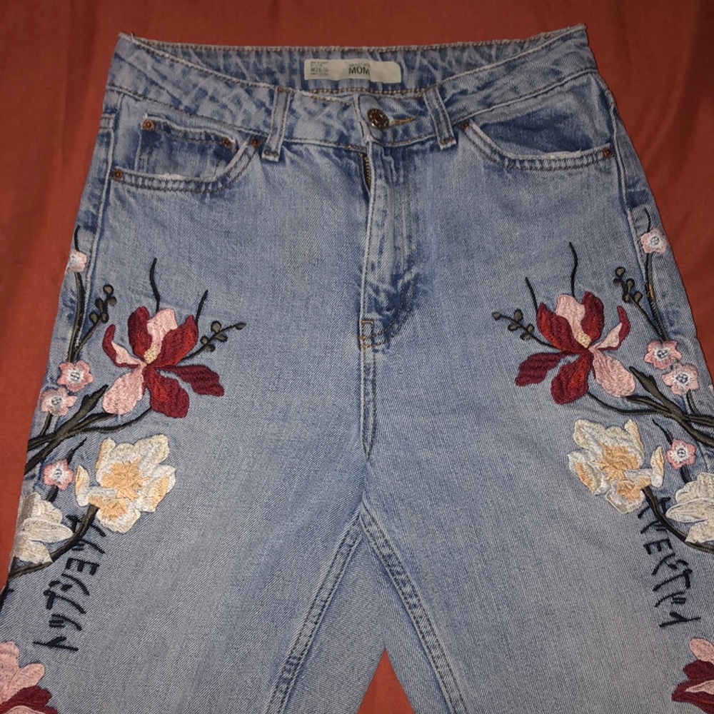 Topshop embroidered mom jeans